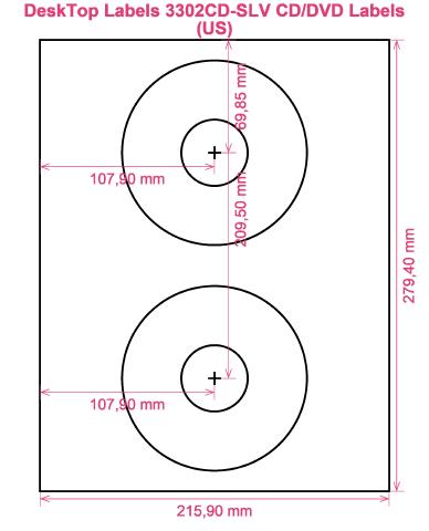 DeskTop Labels 3302CD-SLV CD DVD Labels (US) label template layout