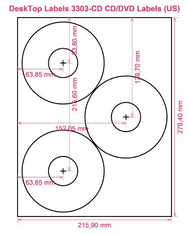 DeskTop Labels 3303-CD CD DVD Labels (US) label template layout