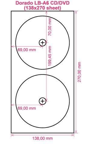 Dorado LB-A6 CD DVD (138x270 sheet) label template layout