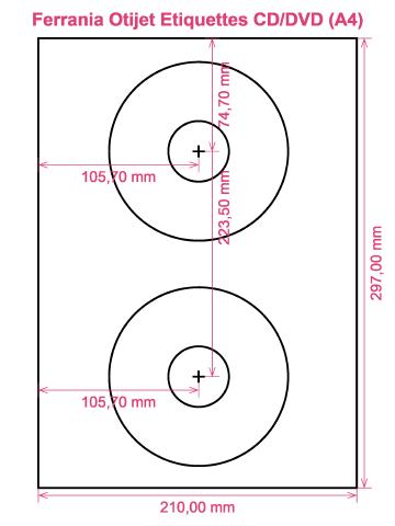 Ferrania Otijet Etiquettes CD DVD (A4) label template layout