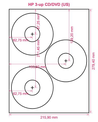 HP 3-up CD DVD (US) label template layout