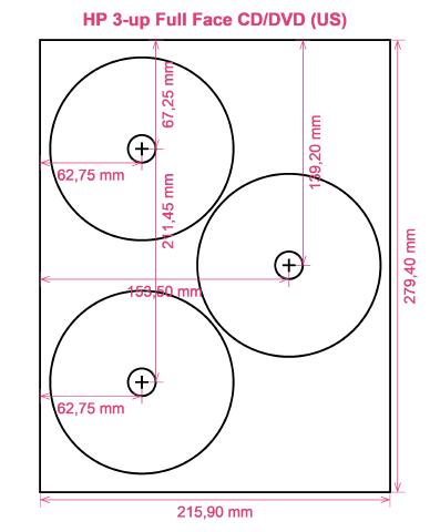 HP 3-up Full Face CD DVD (US) label template layout