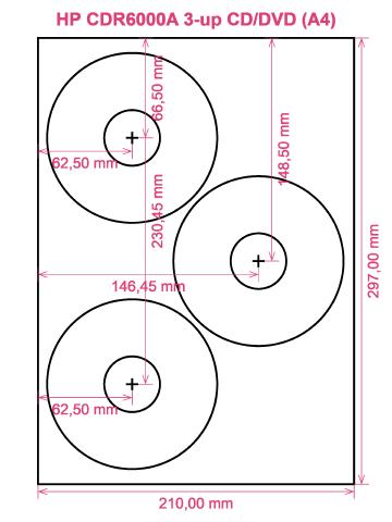 HP CDR6000A 3-up CD DVD (A4) label template layout