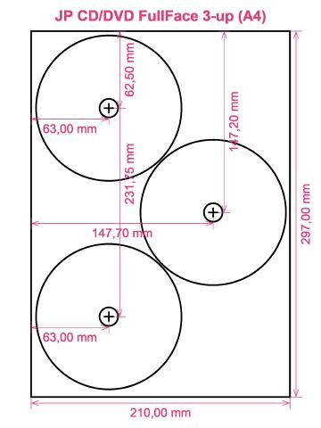 JP CD DVD FullFace 3-up (A4) label template layout