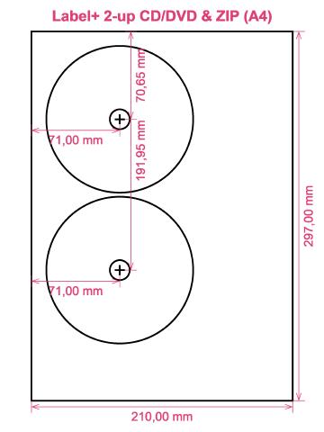 Label+ 2-up CD DVD & ZIP (A4) label template layout