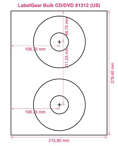 LabelGear Bulk CD DVD 81312 (US) label template layout