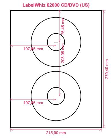 LabelWhiz 62000 CD DVD (US) label template layout