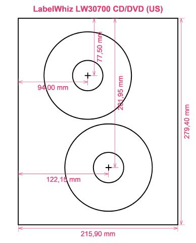 LabelWhiz LW30700 CD DVD (US) label template layout