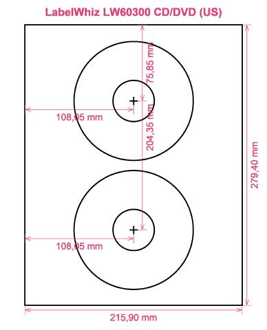 LabelWhiz LW60300 CD DVD (US) label template layout