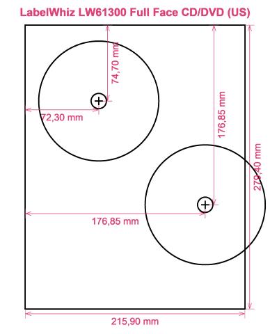 LabelWhiz LW61300 Full Face CD DVD (US) label template layout