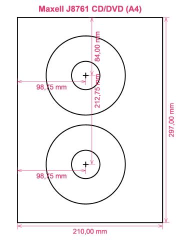 Maxell J8761 CD DVD (A4) label template layout