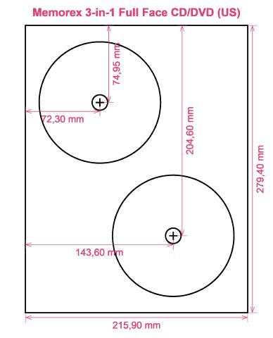 Memorex 3-in-1 Full Face CD DVD (US) label template layout