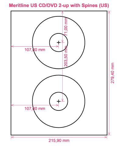 Meritline US CD DVD 2-up with Spines (US) label template layout