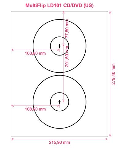 MultiFlip LD101 CD DVD (US) label template layout