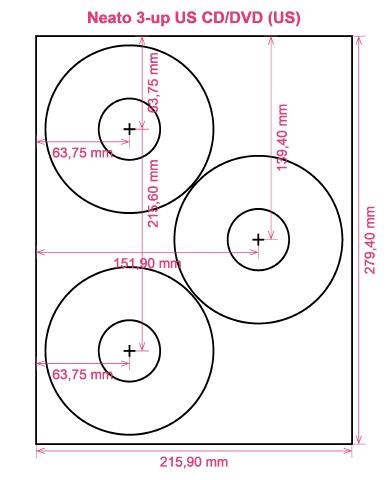 Neato 3-up US CD DVD (US) label template layout