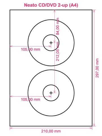 Neato CD DVD 2-up (A4) label template layout