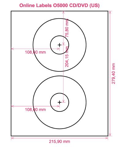 Online Labels O5000 CD DVD (US) label template layout