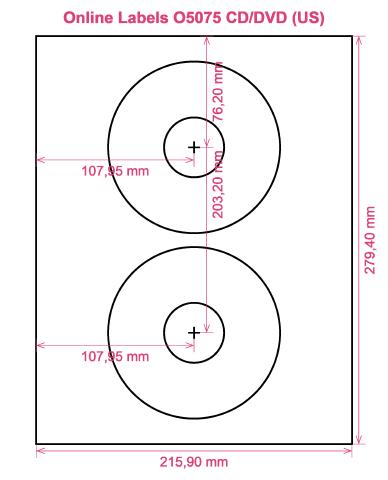 Online Labels O5075 CD DVD (US) label template layout