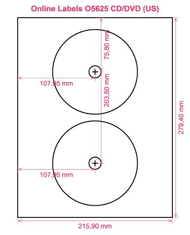 Online Labels O5625 CD DVD (US) label template layout