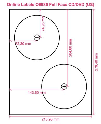 Online Labels O9985 Full Face CD DVD (US) label template layout