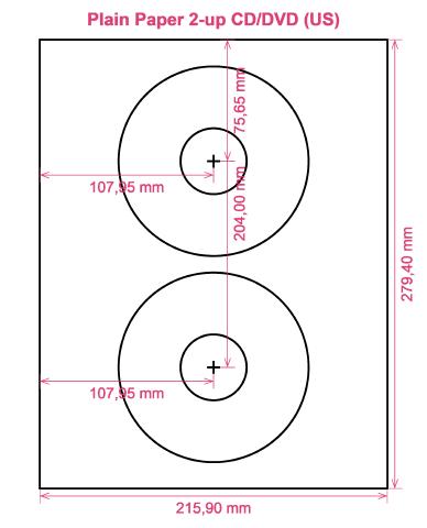 Plain Paper 2-up CD DVD (US) label template layout