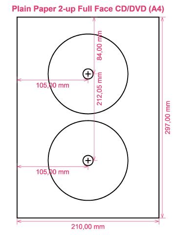 Plain Paper 2-up Full Face CD DVD (A4) label template layout