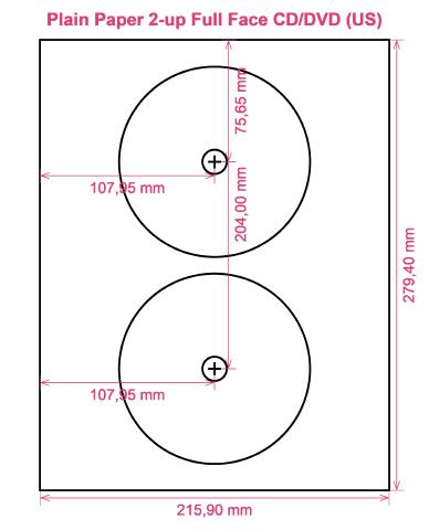 Plain Paper 2-up Full Face CD DVD (US) label template layout