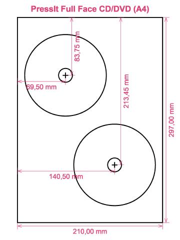 PressIt Full Face CD DVD (A4) label template layout