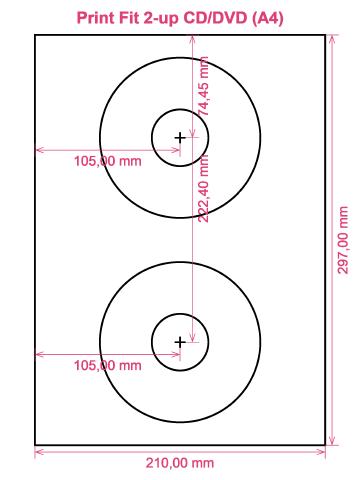 Print Fit 2-up CD DVD (A4) label template layout