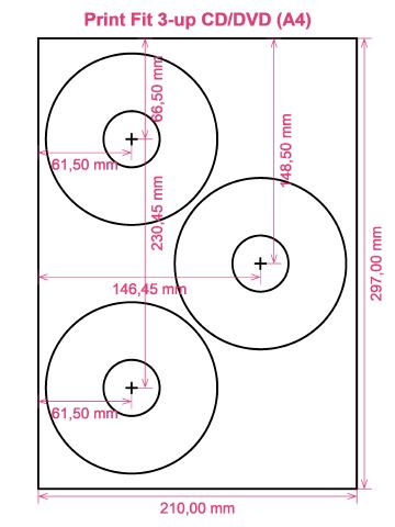 Print Fit 3-up CD DVD (A4) label template layout