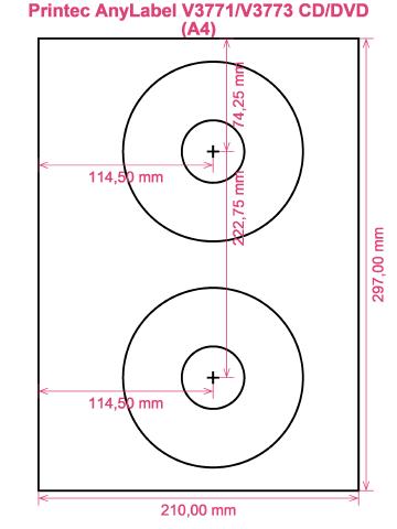 Printec AnyLabel V3771 V3773 CD DVD (A4) label template layout