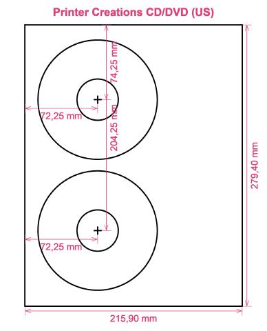 Printer Creations CD DVD (US) label template layout
