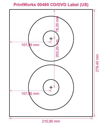 PrintWorks 00495 CD DVD Label (US) label template layout