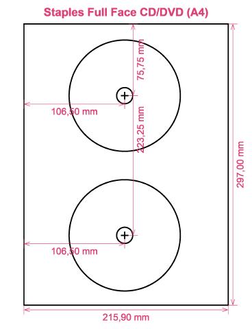 Staples Full Face CD DVD (A4) label template layout