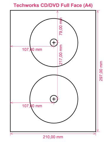 Techworks CD DVD Full Face (A4) label template layout