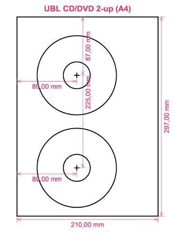 UBL CD DVD 2-up (A4) label template layout