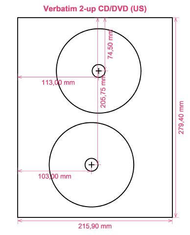 Verbatim 2-up CD DVD (US) label template layout