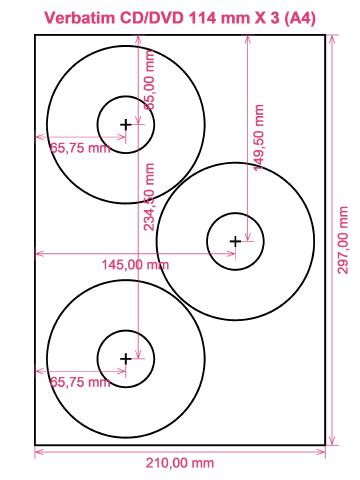 Verbatim CD DVD 114 mm X 3 (A4) label template layout