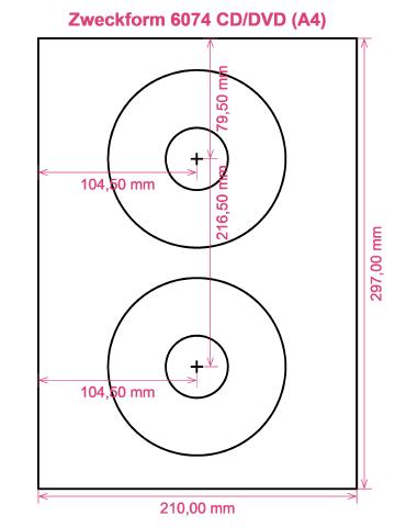 Zweckform 6074 CD DVD (A4) label template layout