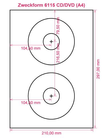 Zweckform 6115 CD DVD (A4) label template layout