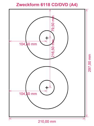 Zweckform 6118 CD DVD (A4) label template layout