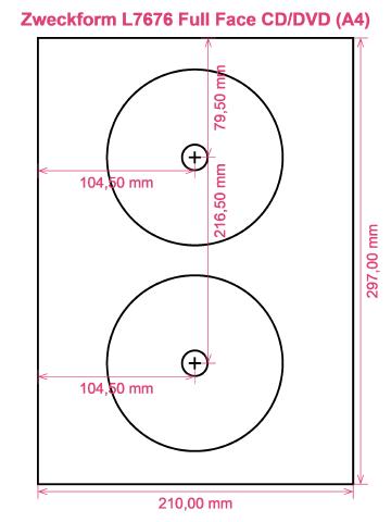 Zweckform L7676 Full Face CD DVD (A4) label template layout