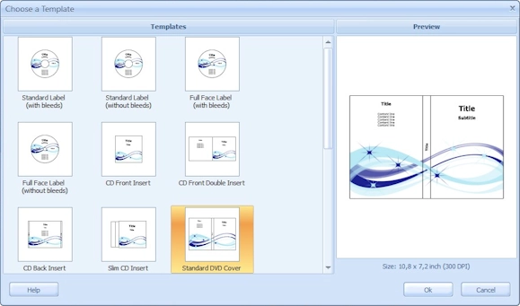 Selecting the Standard DVD Cover template