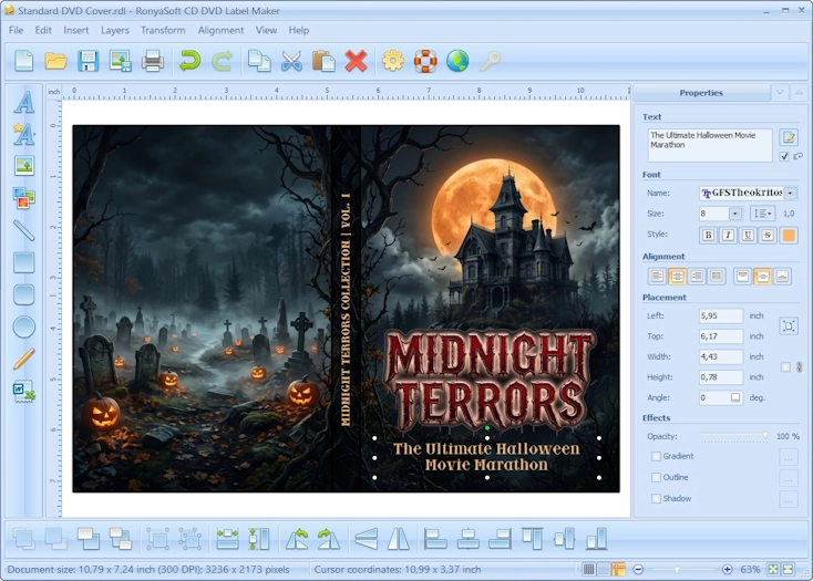 Editing the Halloween DVD cover text properties