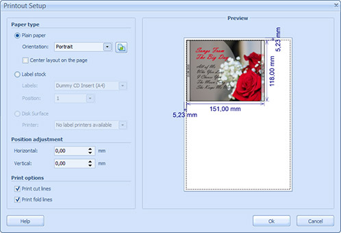 Printout Setup Dialog Box