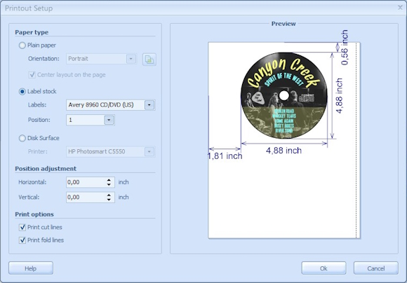 Printout Setup Dialog Box
