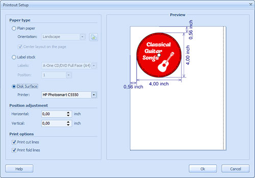 Printout Setup Dialog Box