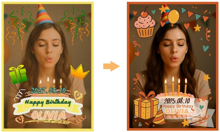 Two birthday posters side by side, one low-quality and one high-resolution, demonstrating optimized image quality for poster printing