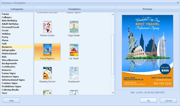 Travel poster template selection in Ronyasoft Poster Designer