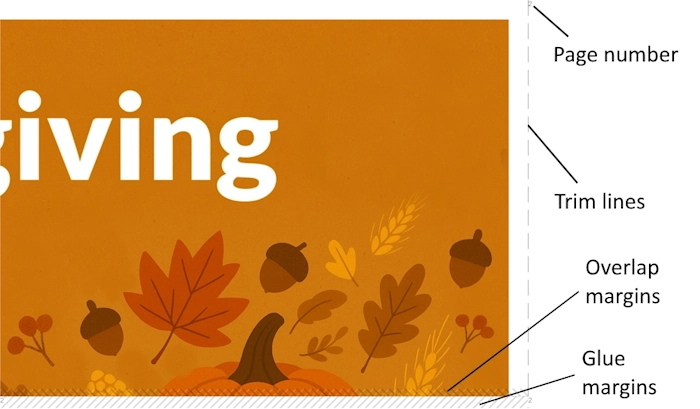 Print additional lines and margins for glue control